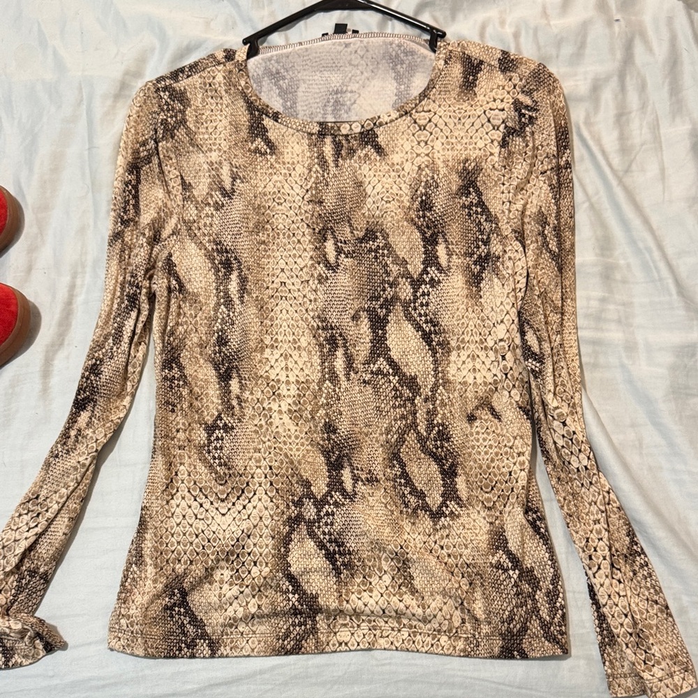 Express Beige and Black Snake Print Long Sleeve Top size small hardly worn